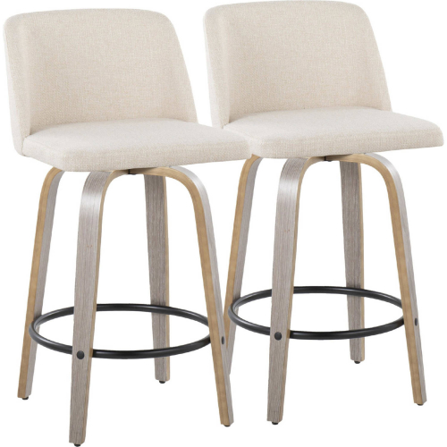 Toriano 26" Swivel Counter Stool in Light Grey Wood & Cream Noise Fabric (Set of 2)